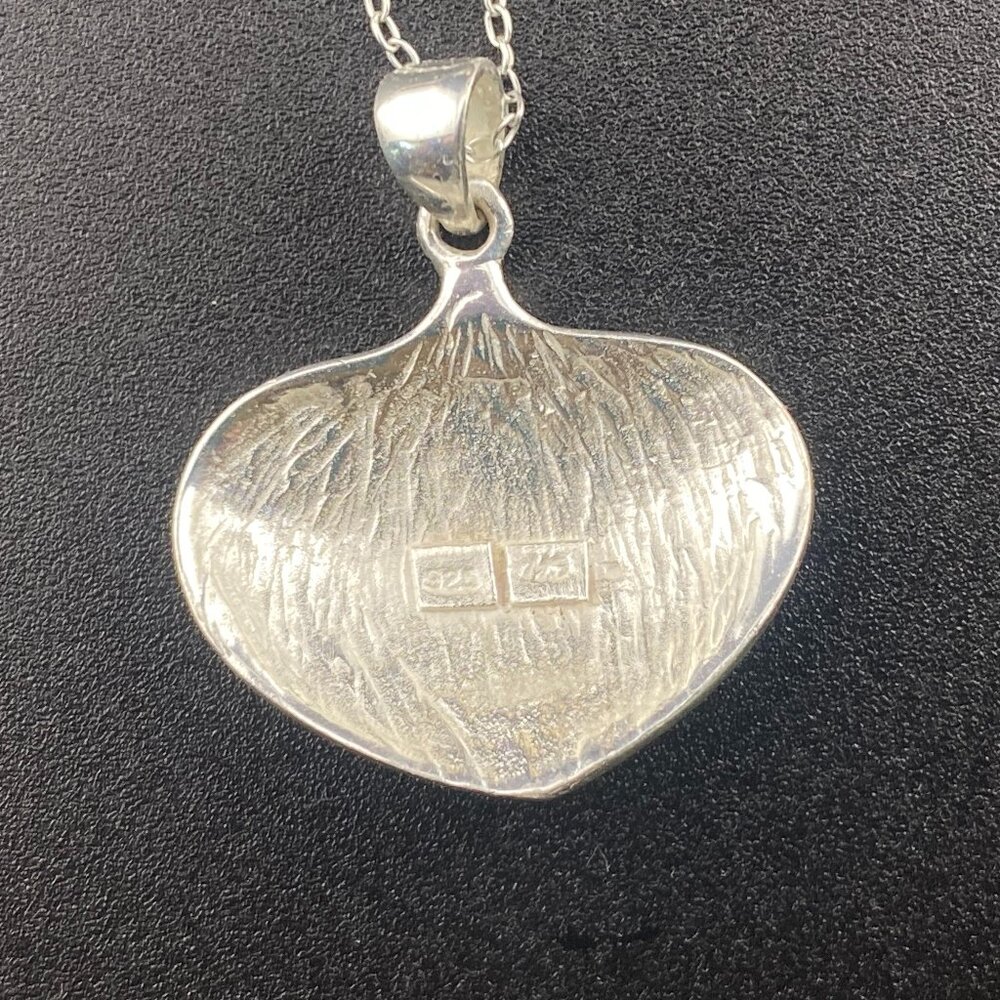 Unique Sterling Silver Textured Leaf Heart Pendant & 18” Necklace CW 925 - 4.5gm - Picture 7 of 13
